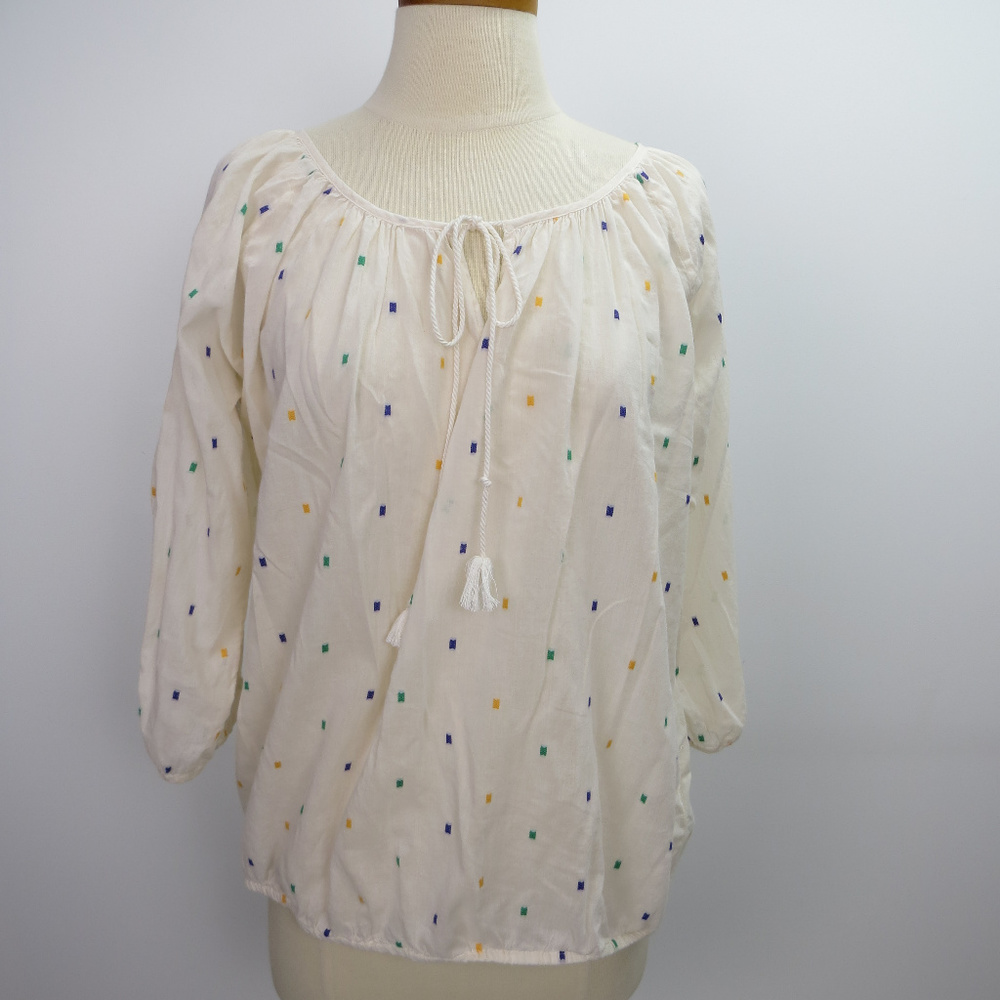 J Crew Top White S Multi Color Embroidered Dots